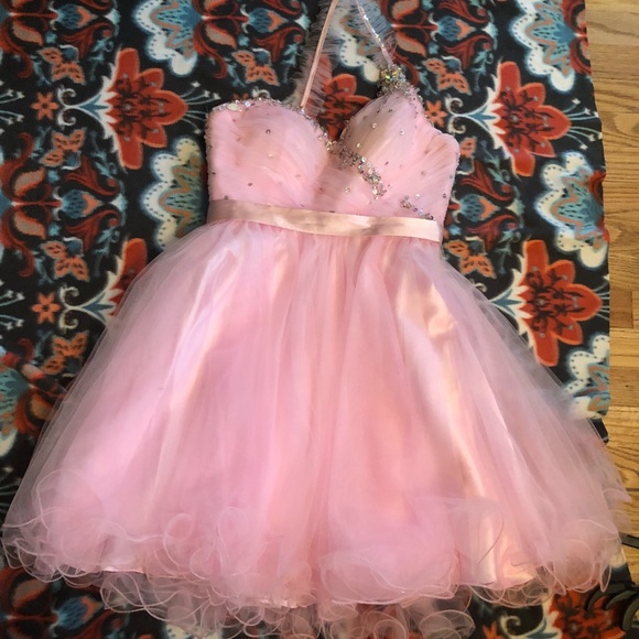 One shoulder bubblegum pink homecoming/ prom dress - Picture 3 of 8